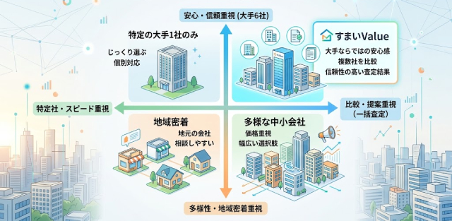 「安心重視」と「比較重視」のポジション図