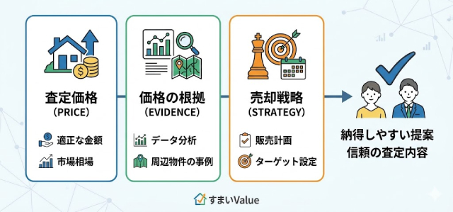 査定内容の構成（価格＋根拠＋戦略）