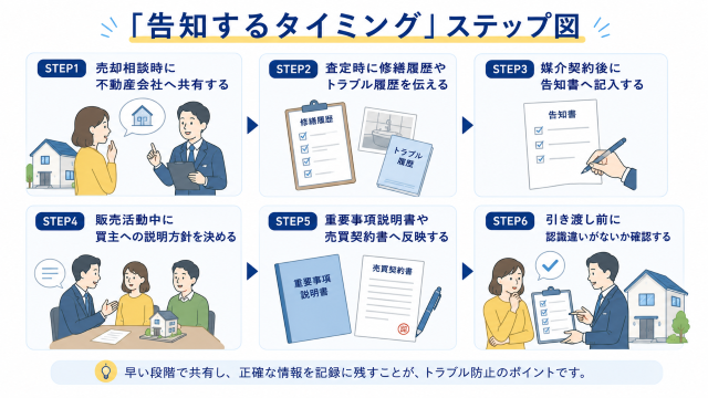 告知義務 不動産 売却で告知するタイミングステップ図