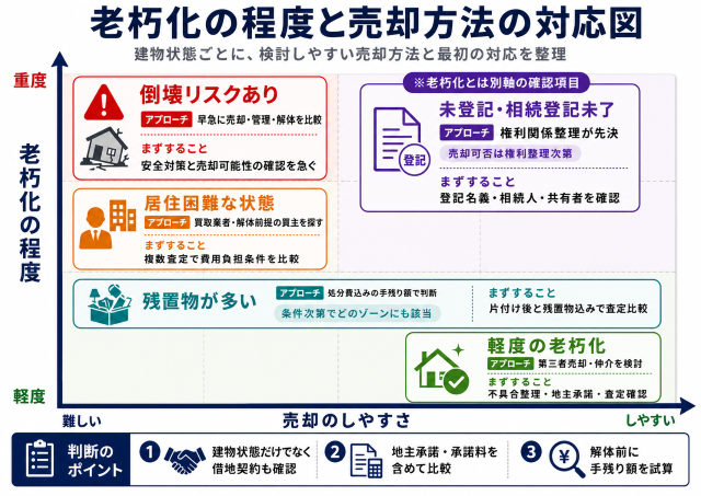 借地権 建物 老朽化 売却 老朽化の程度と売却方法の対応図