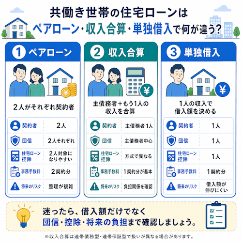 共働き世帯の住宅ローンはペアローン・収入合算・単独借入で何が違う？