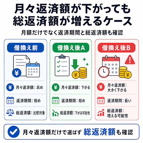 月々返済額が下がっても総返済額が増えるケース